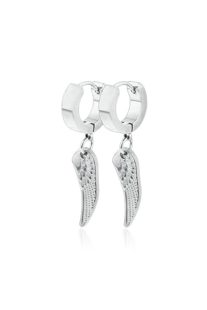 A PAIR OF 20G STAINLESS STEEL EARRINGS W/ ANGEL WING DANGLE
