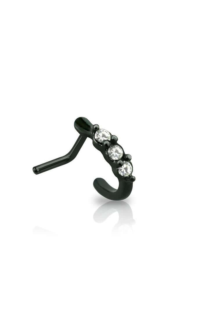 20G BLACK SURGICAL STEEL "L" SHAPE NOSE SCREW W/ 3CZ LINE