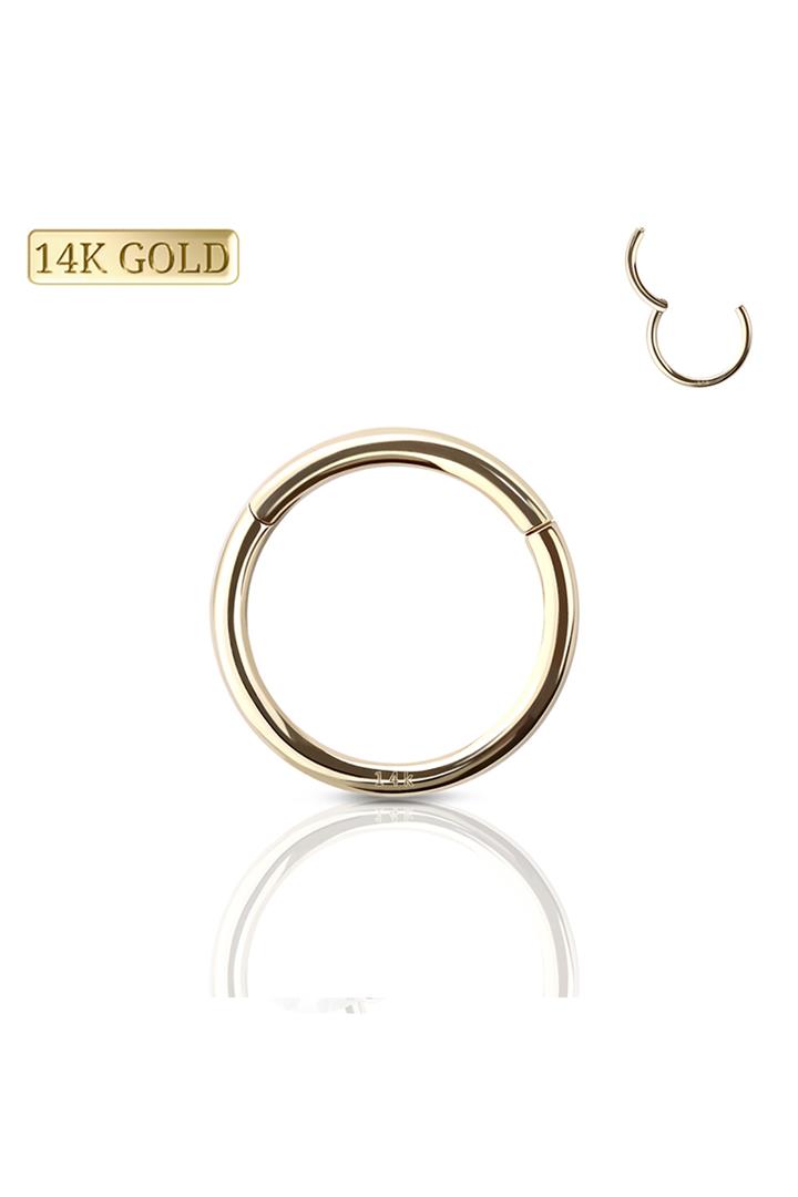 18G 14K Yellow Gold Hinged Hoop For Nose & Cartilage Piercings