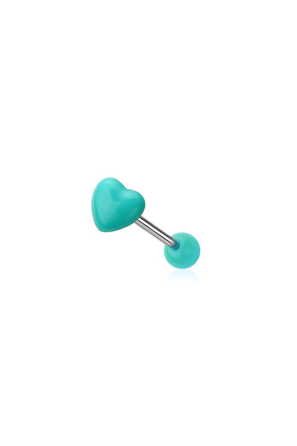 14G HEART SURGICAL STEEL TONGUE BARBELL 5/8" (16MM)
