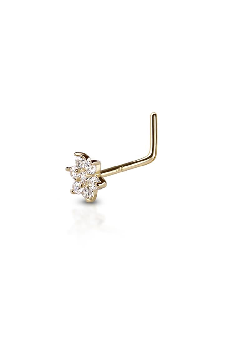 20G 14K Yellow Gold Nose "L" Shape Flower