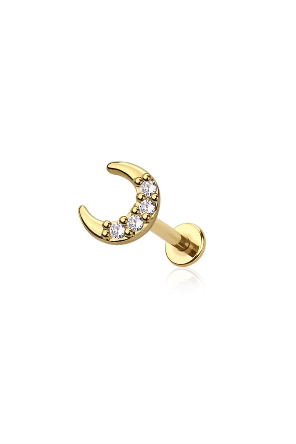 16G Surgical Steel Moon W/ Gem Labret For Cartilage Piercings