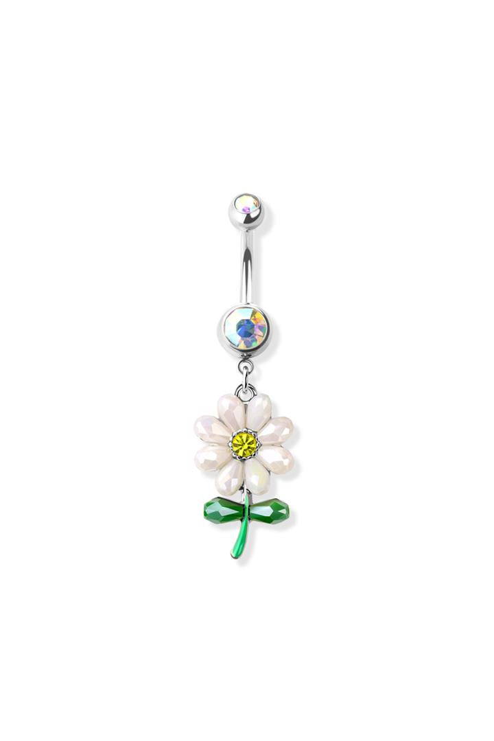 14G Surgical Steel Daisy Flower Dangle 3/8" (10MM) Belly Ring