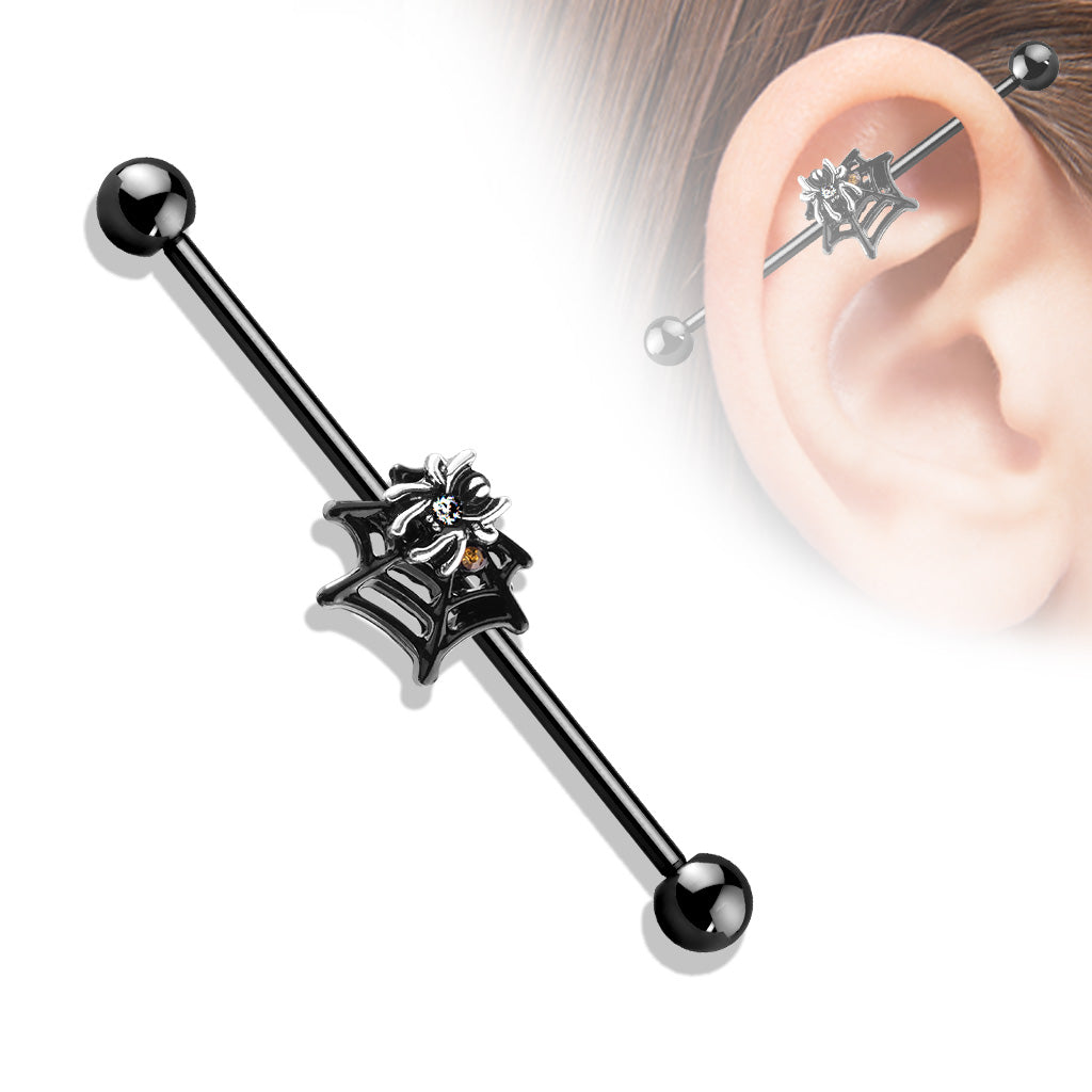 14G Spider on Web Surgical Steel Industrial Barbell (38MM)