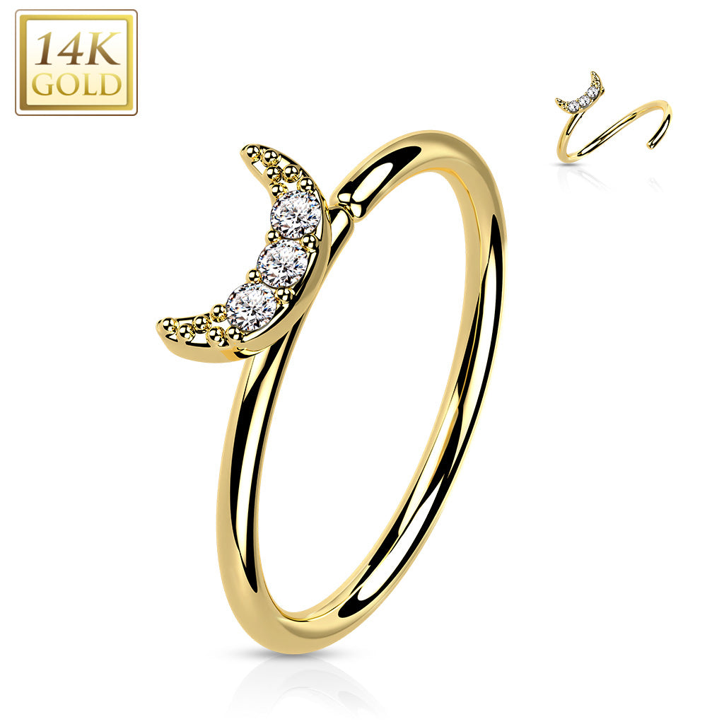14K Yellow Gold 20G Moon Bendable (8mm) Nose Hoop