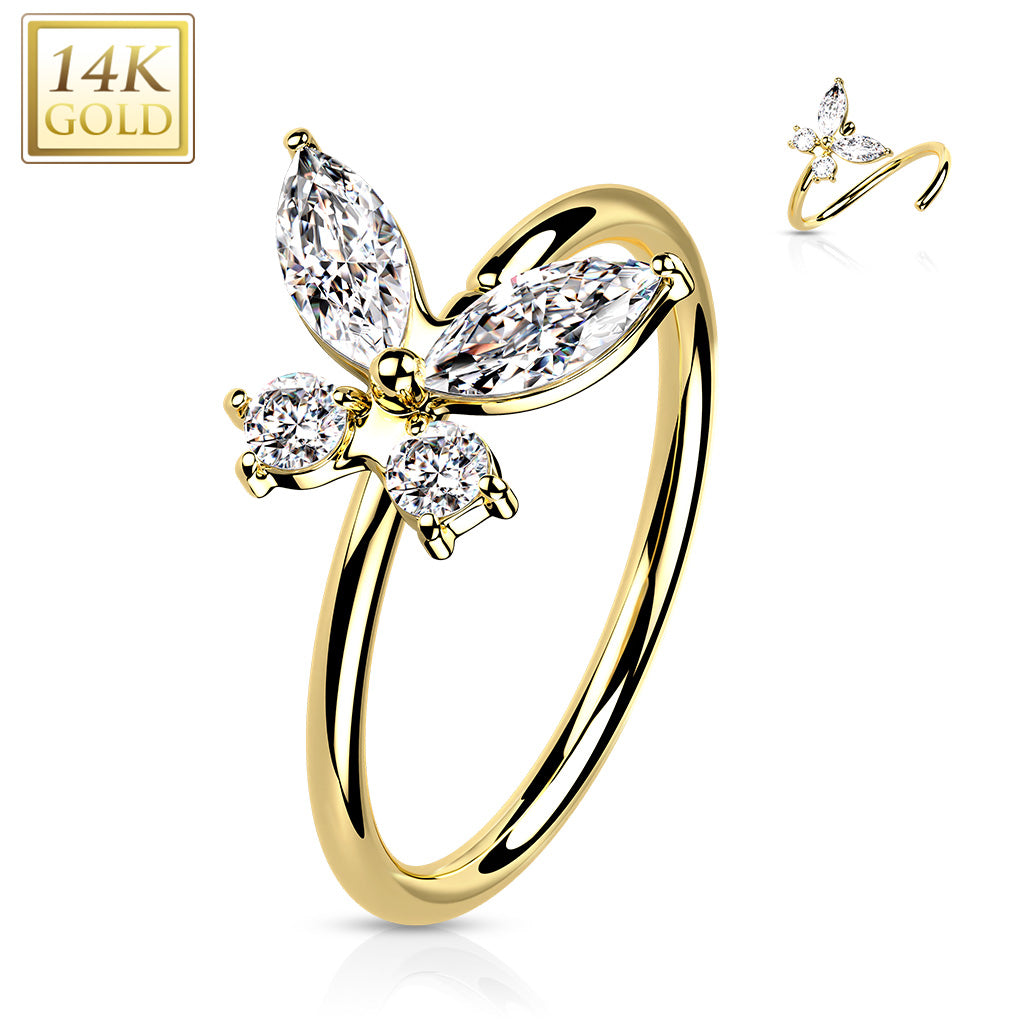 14K Gold Butterfly Nose Hoop