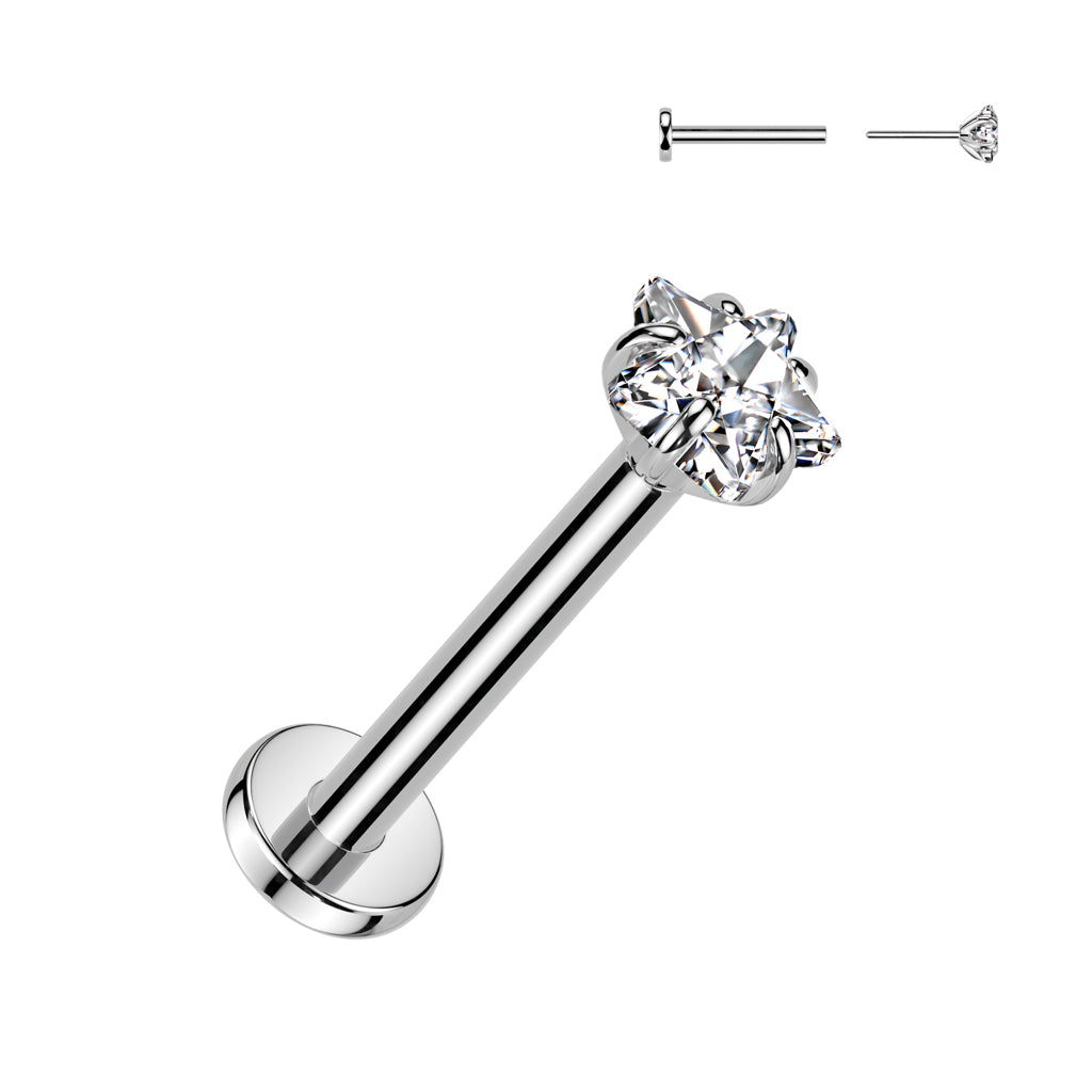 18G & 20G Titanium (Threadless 8mm) Labret W/ Prong Set Star For Nose & Ear Piercings