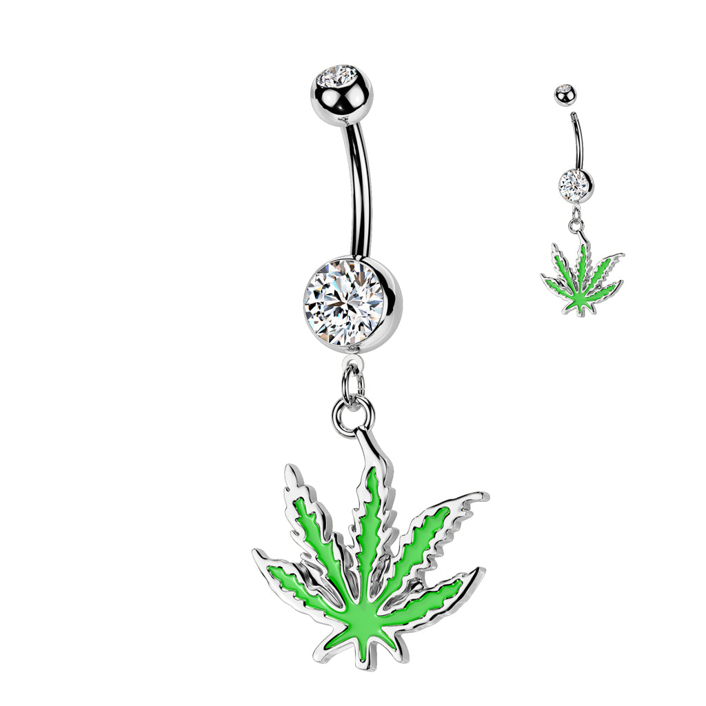 Pot Leaf Dangle 316L Surgical Steel Belly Ring