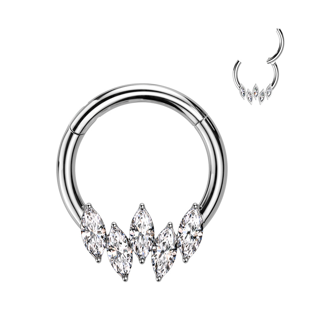 16G Surgical Steel Hinged 5 Marquise CZ For Septum & Daith Piercings