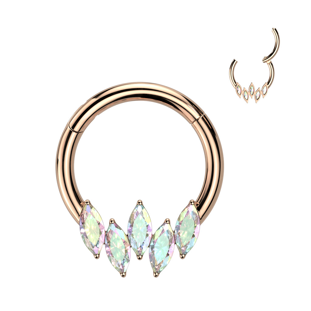 16G Surgical Steel Hinged 5 Marquise CZ For Septum & Daith Piercings
