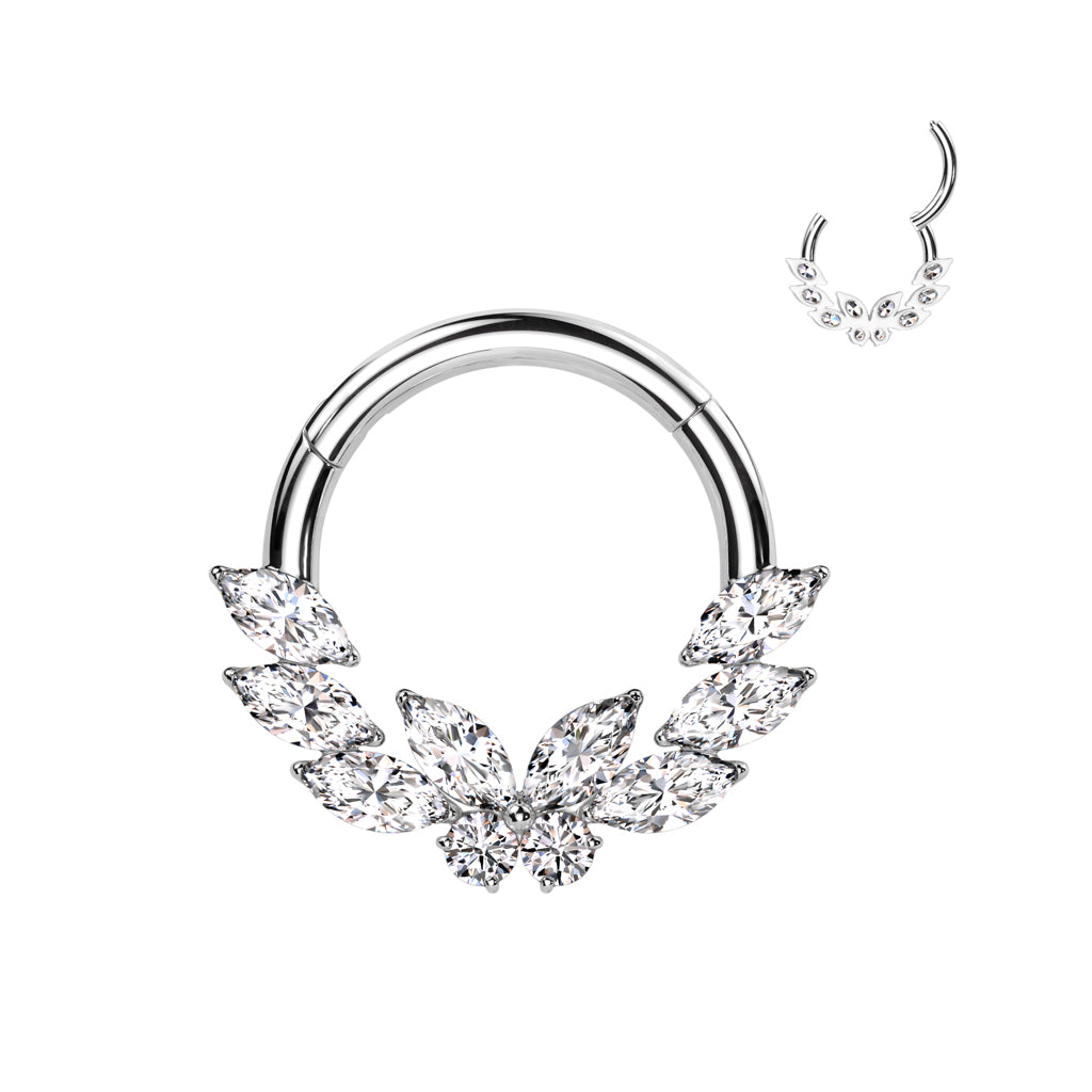Surgical Steel Hinged Segment Ring With CZ Butterfly Center