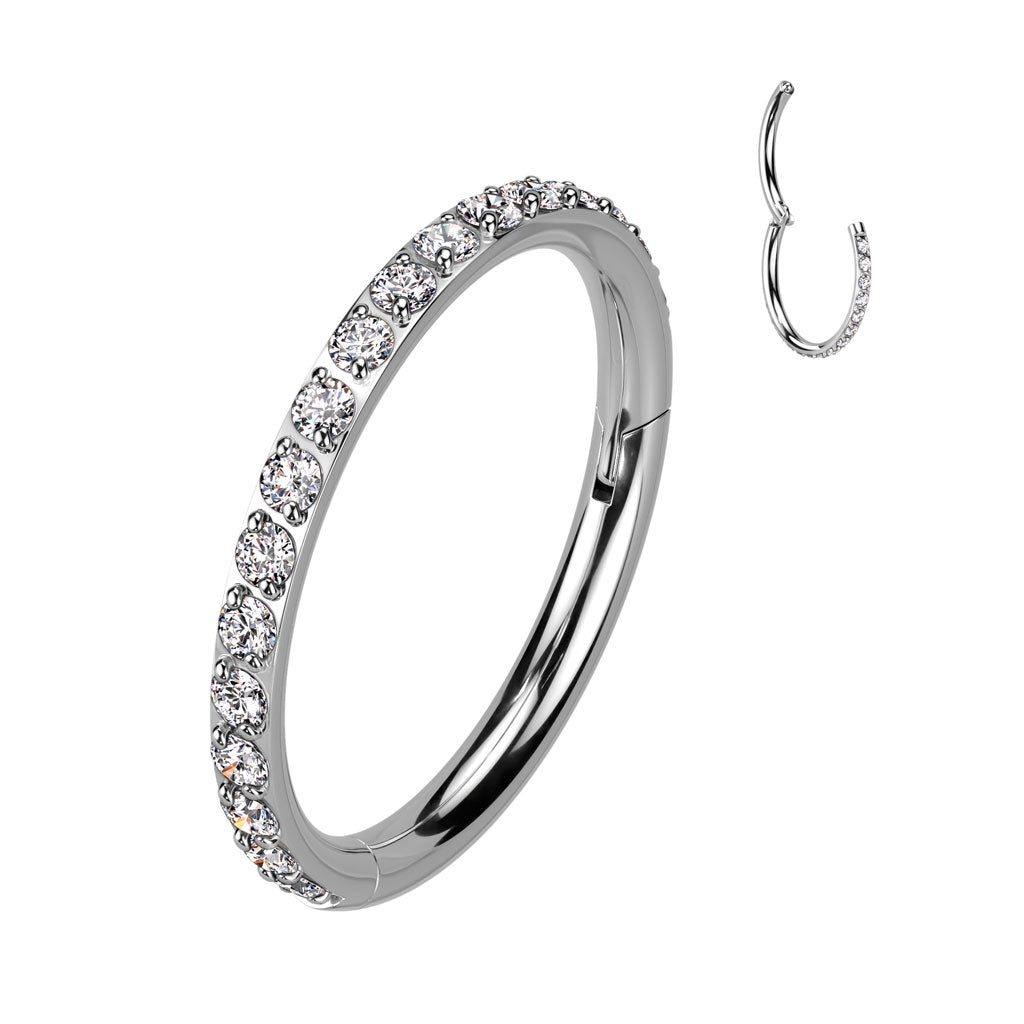 Surgical Steel Hinged Segment Hoop Rings with CZ Paved
