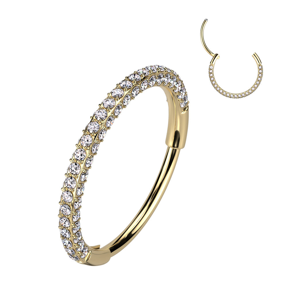 20G Titanium Hinged Segment Hoop W/ 3 Pave CZ Sides For Nose & Ear Piercings