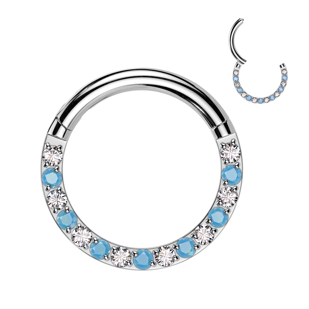 Implant Grade Titanium Hinged Segment Hoop Ring With Forward Facing Pave CZ and Turquoise