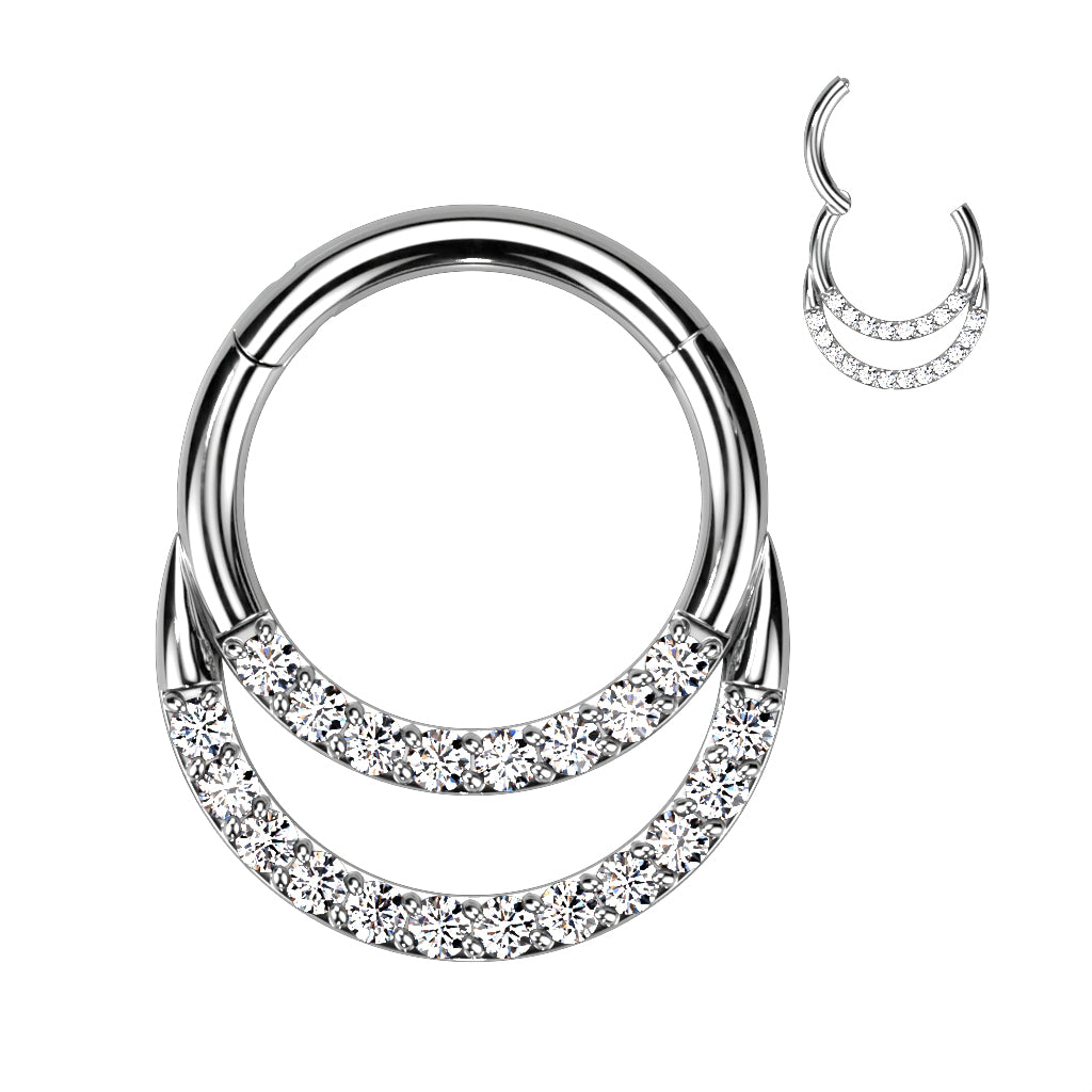 16G Titanium Hinged Segment Hoop W/ Double Row For Septum & Daith Piercings