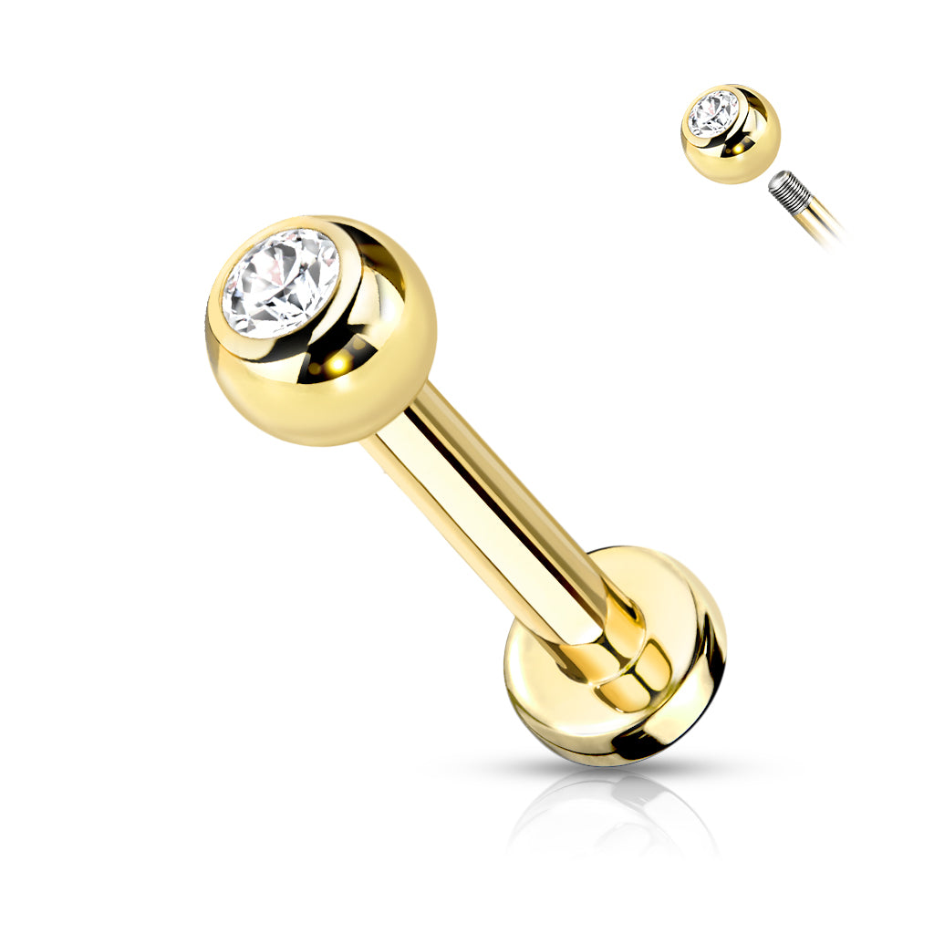 Implant Grade Titanium Externally Threaded PVD Plated Labret With Press Fit CZ Top