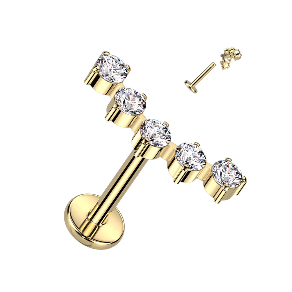 16G Titanium Internally Threaded With 5 Round CZ Curved Top