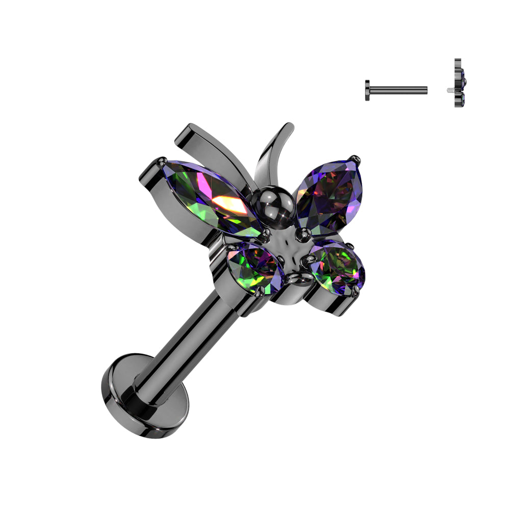 16G Titanium Internally Threaded (8mm) Labret W/ Butterfly Top For Ear Piercings