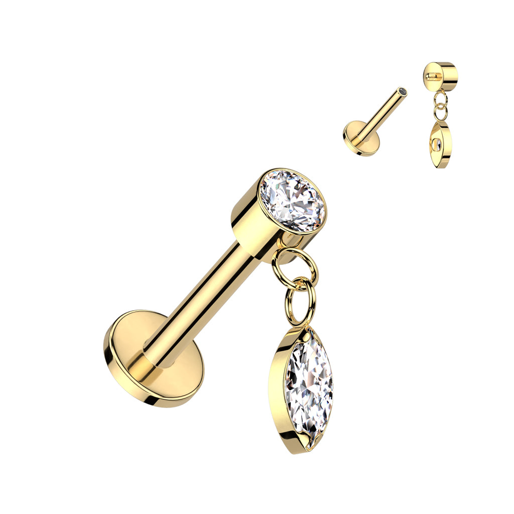 16G Titanium Internally Threaded Round Bezel and Dangle Top