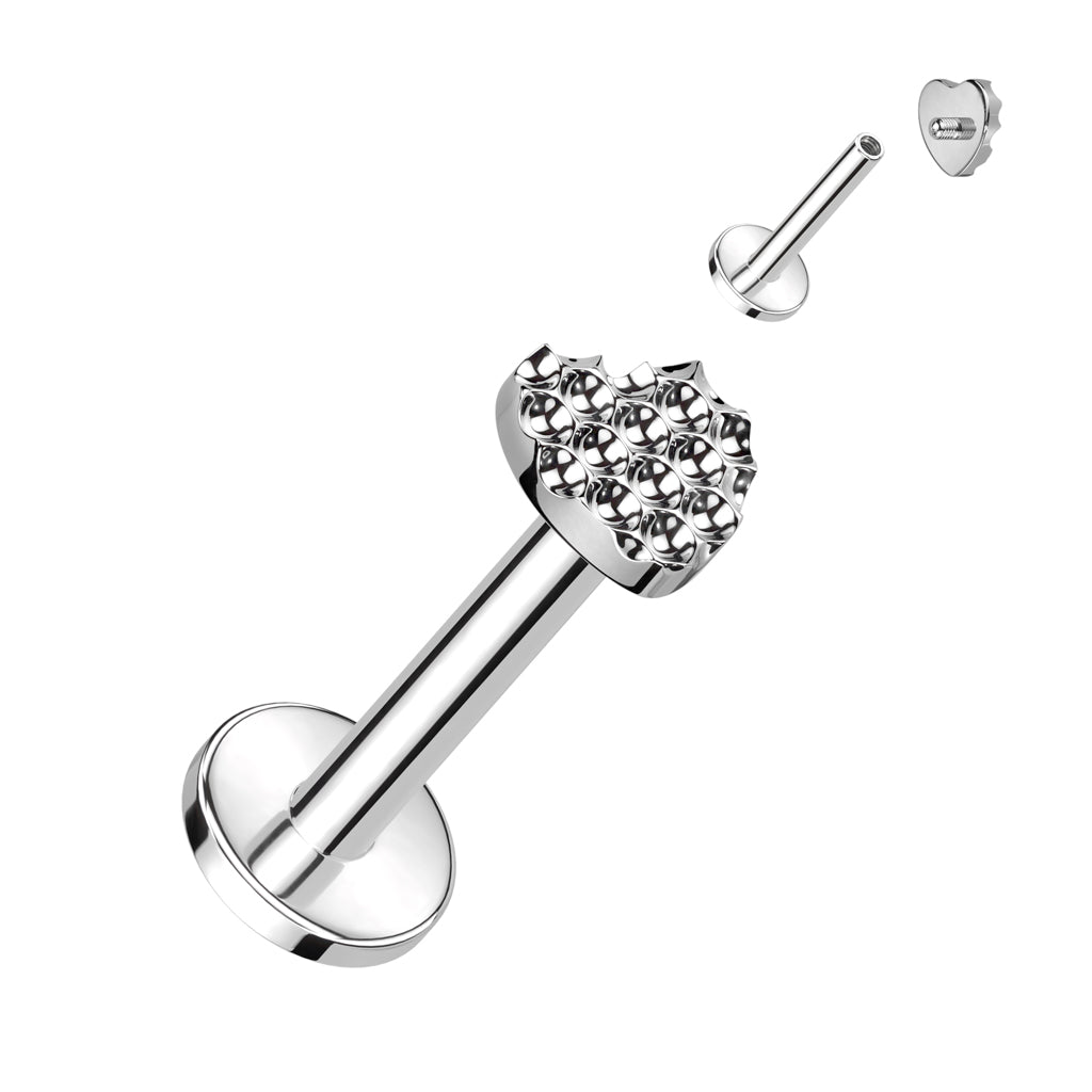 Implant Grade Titanium Internally Threaded Labret With Bumped Cut Heart Top