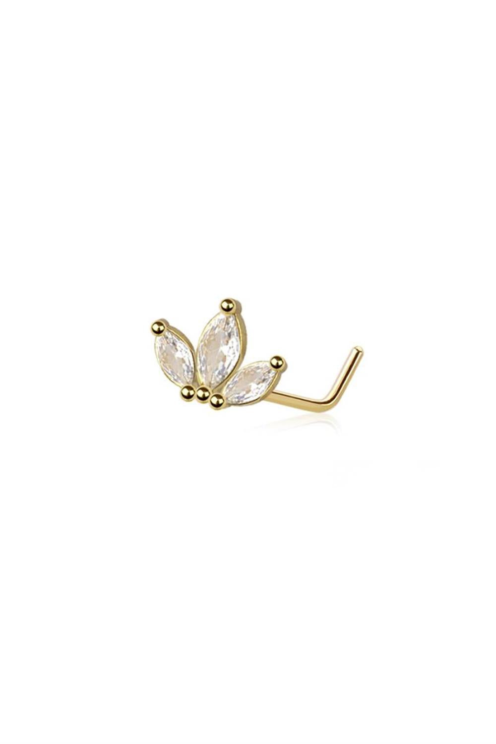 20G SURGICAL STEEL MARQUISE LEAF L-SHAPE NOSE RING