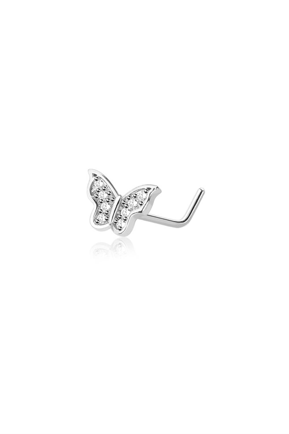 20G SURGICAL STEEL BUTTERFLY L-SHAPE NOSE STUD
