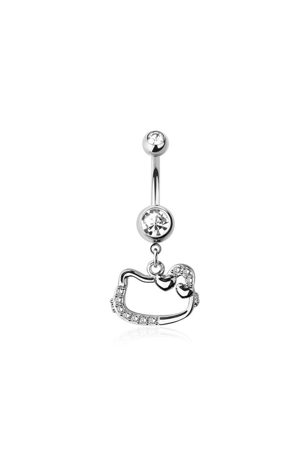 SURGICAL STEEL CUTTIE CAT RIBBON DANGLE BELLY BUTTON NAVEL RING