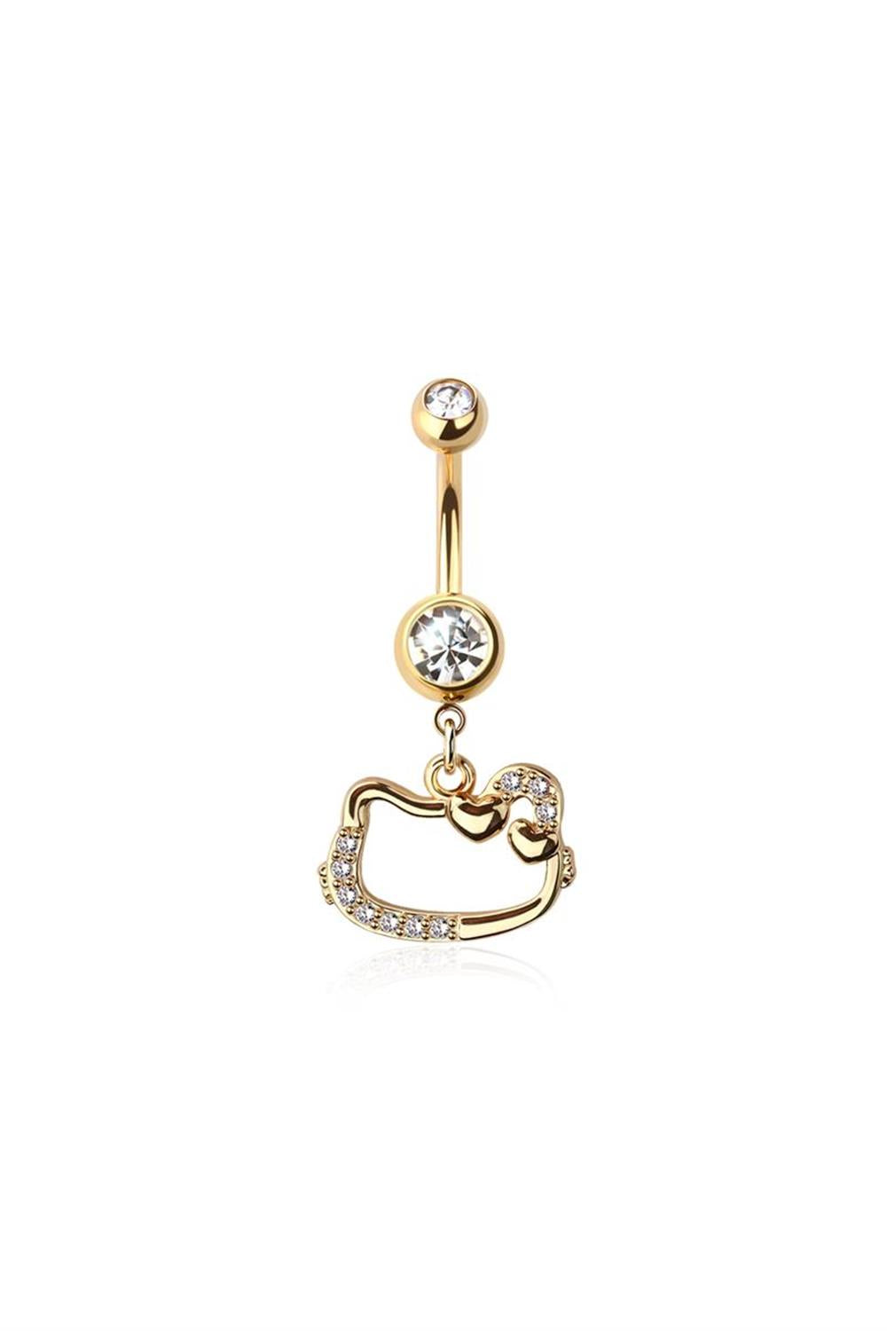 SURGICAL STEEL CUTTIE CAT RIBBON DANGLE BELLY BUTTON NAVEL RING
