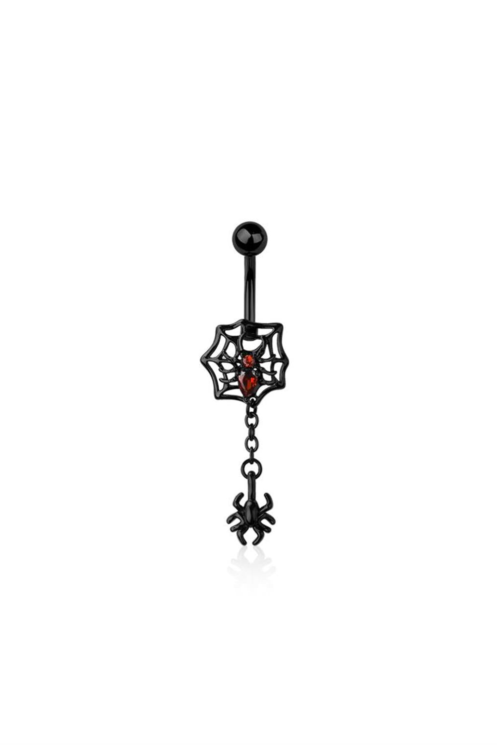 SURGICAL STEEL SPIDER WEB DANGLE SPIDER BELLY BUTTON NAVEL RING