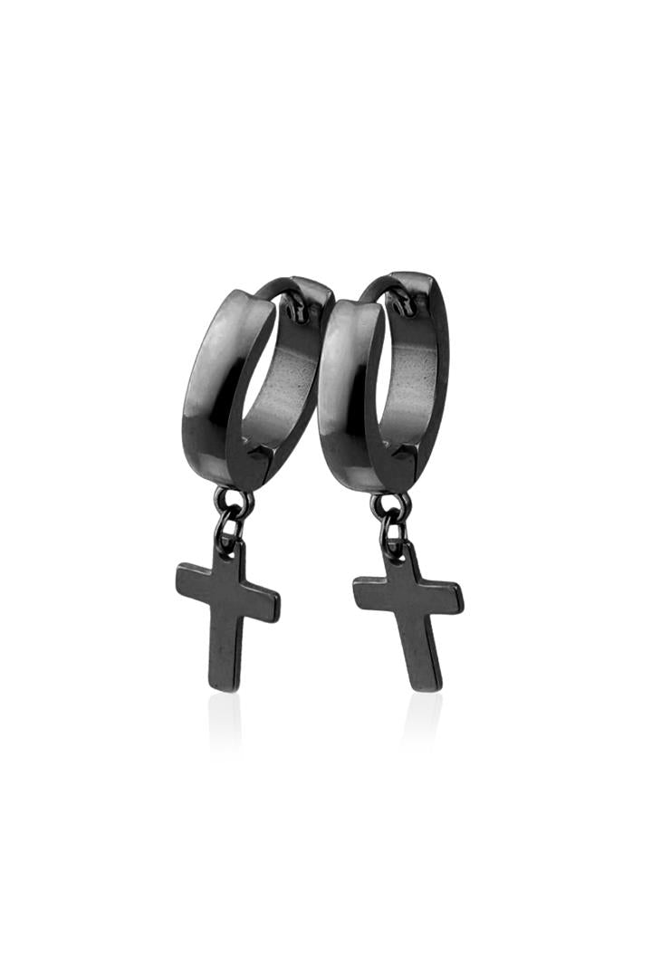 Pair Of 20G Stainless Steel Cross Dangle Hoop Earrings