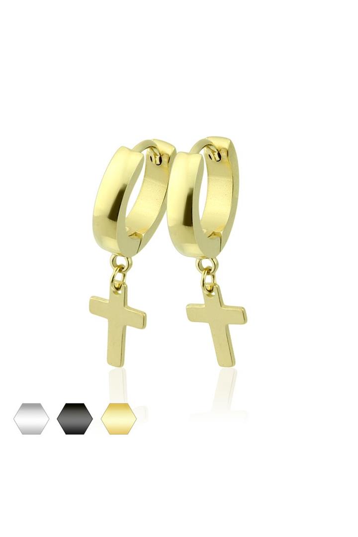 Pair Of 20G Stainless Steel Cross Dangle Hoop Earrings
