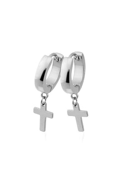 Pair Of 20G Stainless Steel Cross Dangle Hoop Earrings