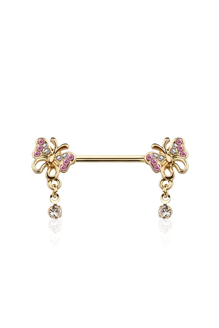 A PAIR OF 14G BUTTERFLY DANGLE SURGICAL STEEL (14MM) NIPPLE RINGS
