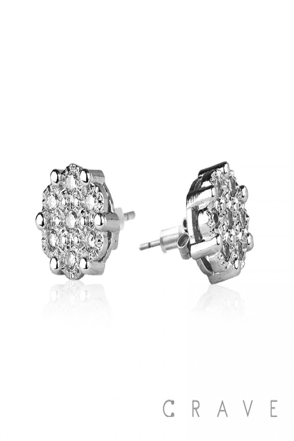PAIR OF 20G GEM ROUND FLOWER STUD STAINLESS (9mm) STEEL EARRINGS