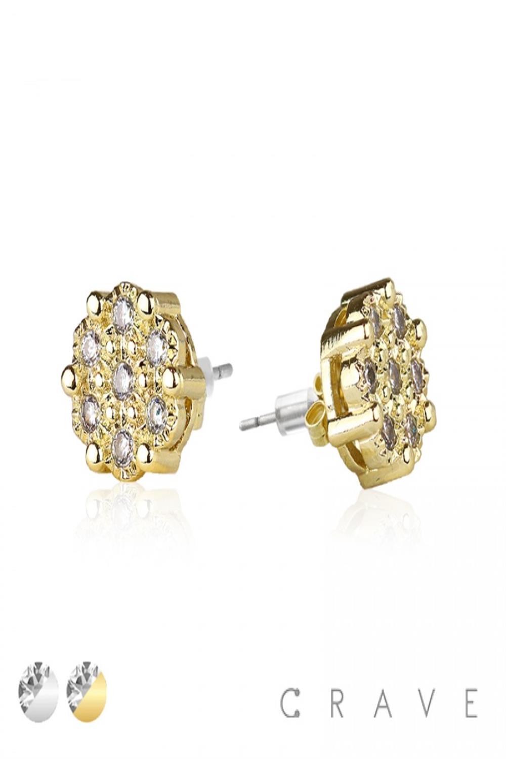 PAIR OF 20G GEM ROUND FLOWER STUD STAINLESS (9mm) STEEL EARRINGS