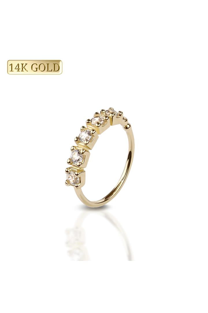 14K Yellow Gold 22G NOSE "O-RING" WITH 5 CRYSTAL LINE