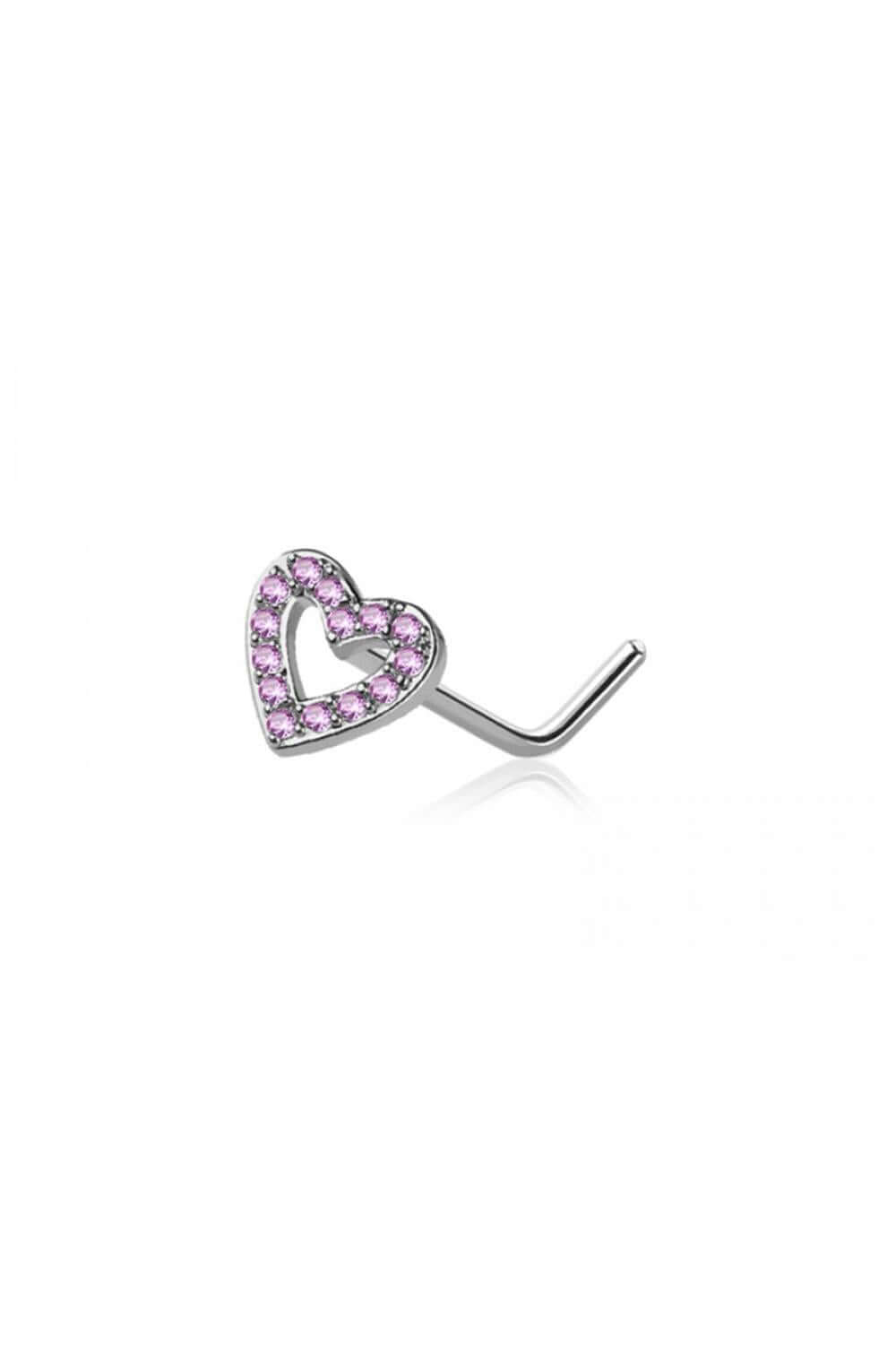 PAVED HEART SURGICAL STEEL L-SHAPE NOSE STUD