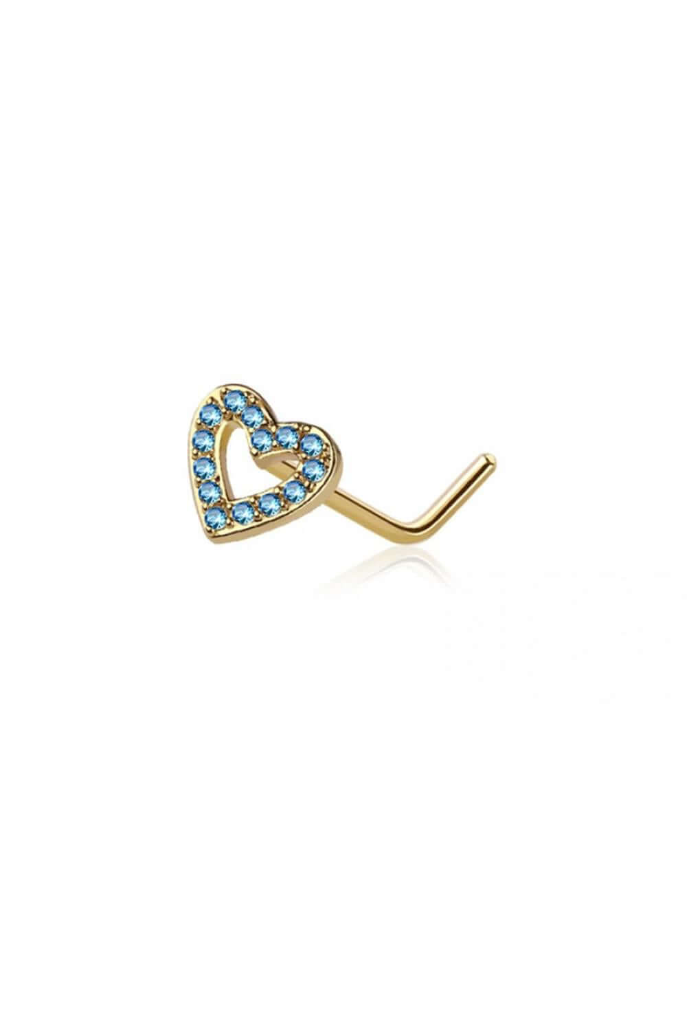 PAVED HEART SURGICAL STEEL L-SHAPE NOSE STUD