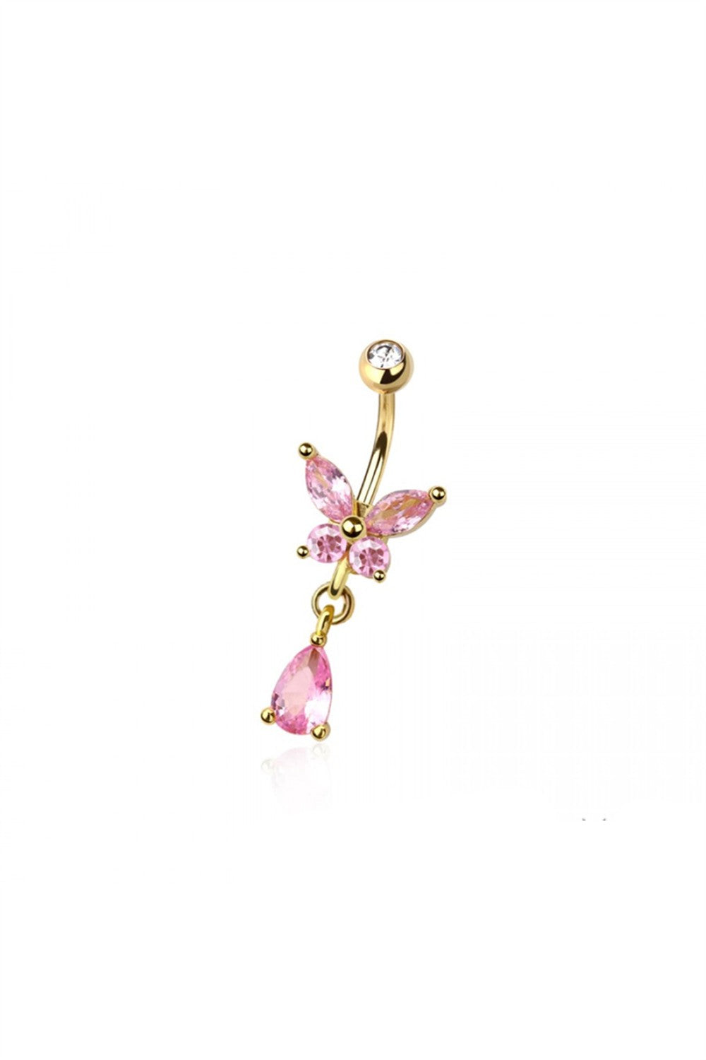 14G SURGICAL STEEL MULTI CZ BUTTERFLY DANGLE 3/8" (10MM)  BELLY BUTTON RING