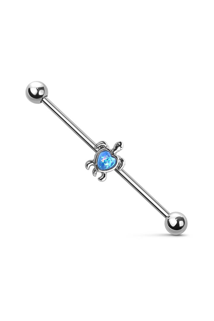 14G SURGICAL STEEL OPAL TURTLE 1 1/2" (38MM)INDUSTRIAL BARBELL