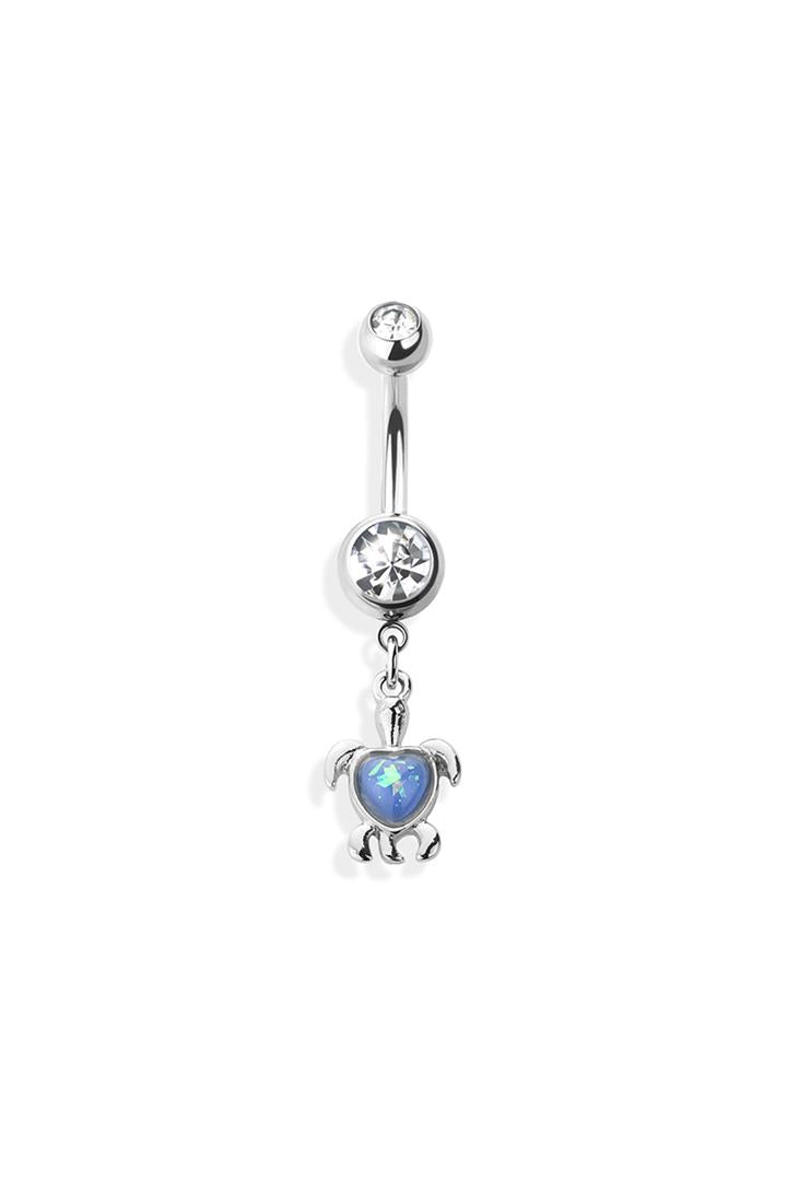 14G Surgical Steel Opal Heart Turtle Dangle  3/8" (10MM) Belly Ring