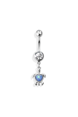 14G Surgical Steel Opal Heart Turtle Dangle  3/8" (10MM) Belly Ring