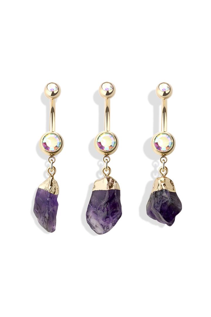 14G Surgical Steel Amethyst Dangle 3/8" (10MM) Belly Ring