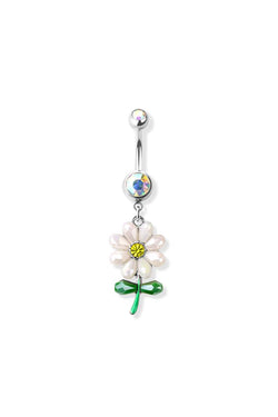 14G Surgical Steel Daisy Flower Dangle  3/8" (10MM) Belly Ring