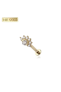 14K Yellow Gold 18G Gold Hour CZ Top (Treadless; Push In) For Ear Piercings