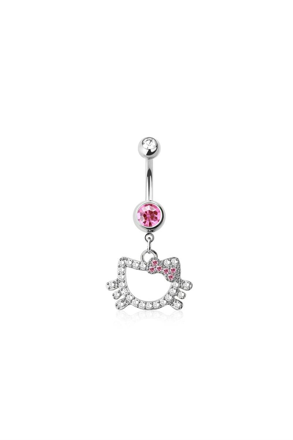14G Surgical Steel Multi CZ Kitty Dangle (10mm) Belly Button Ring