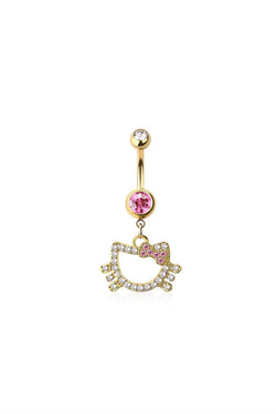 14G Surgical Steel Multi CZ Kitty Dangle (10mm) Belly Button Ring