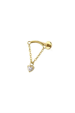 18G Stainless Steel Curved Bar (8mm) Dangle Heart Chain (Threadless Push In)