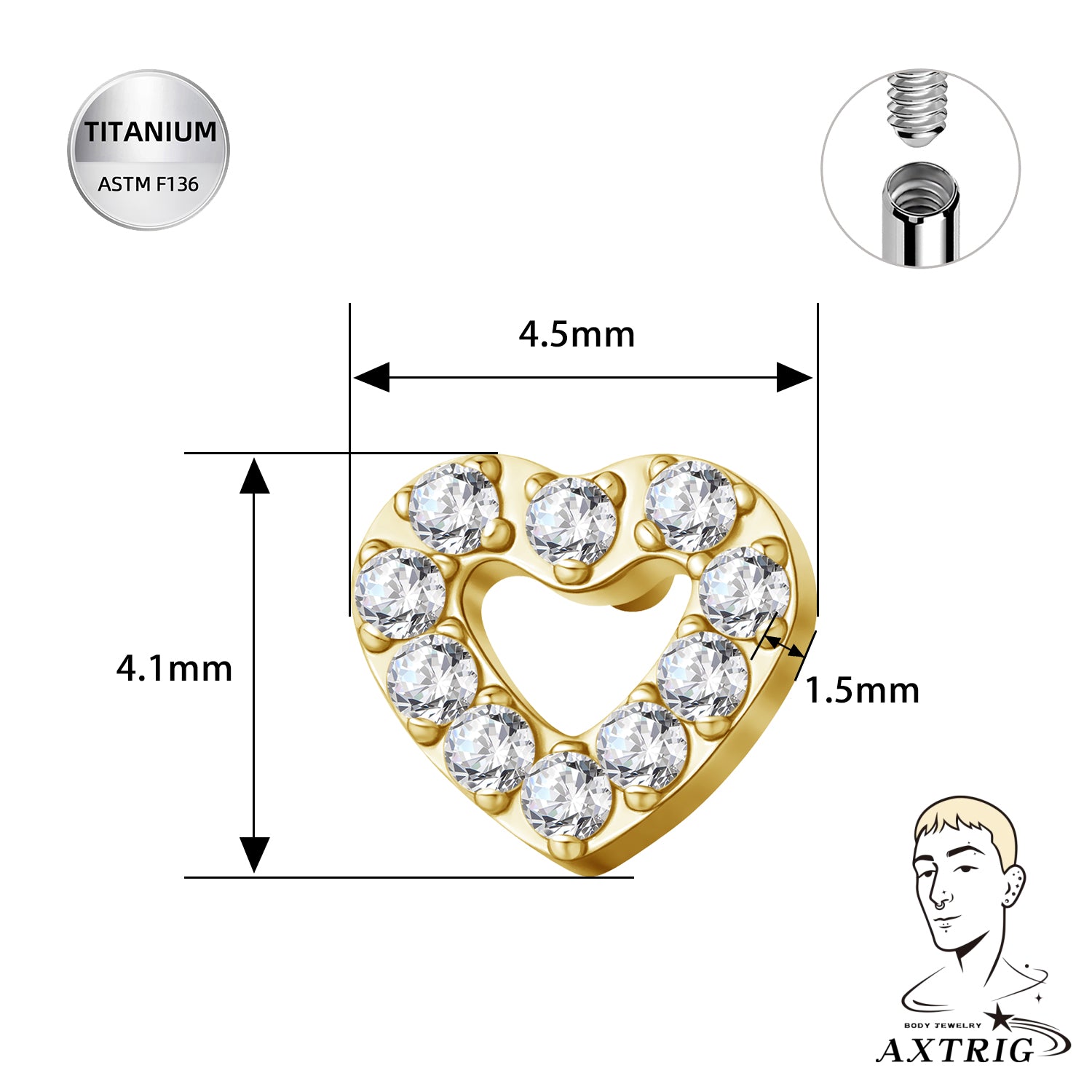 14G Titanium Heart Dermal Top – ASTM F136 Implant-Grade Dermal Piercing Jewelry