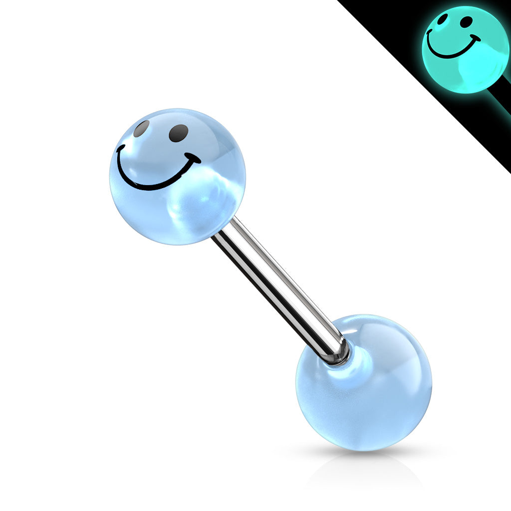 14G Smiley Printed Glow In The Dark Tongue (16MM) Barbell